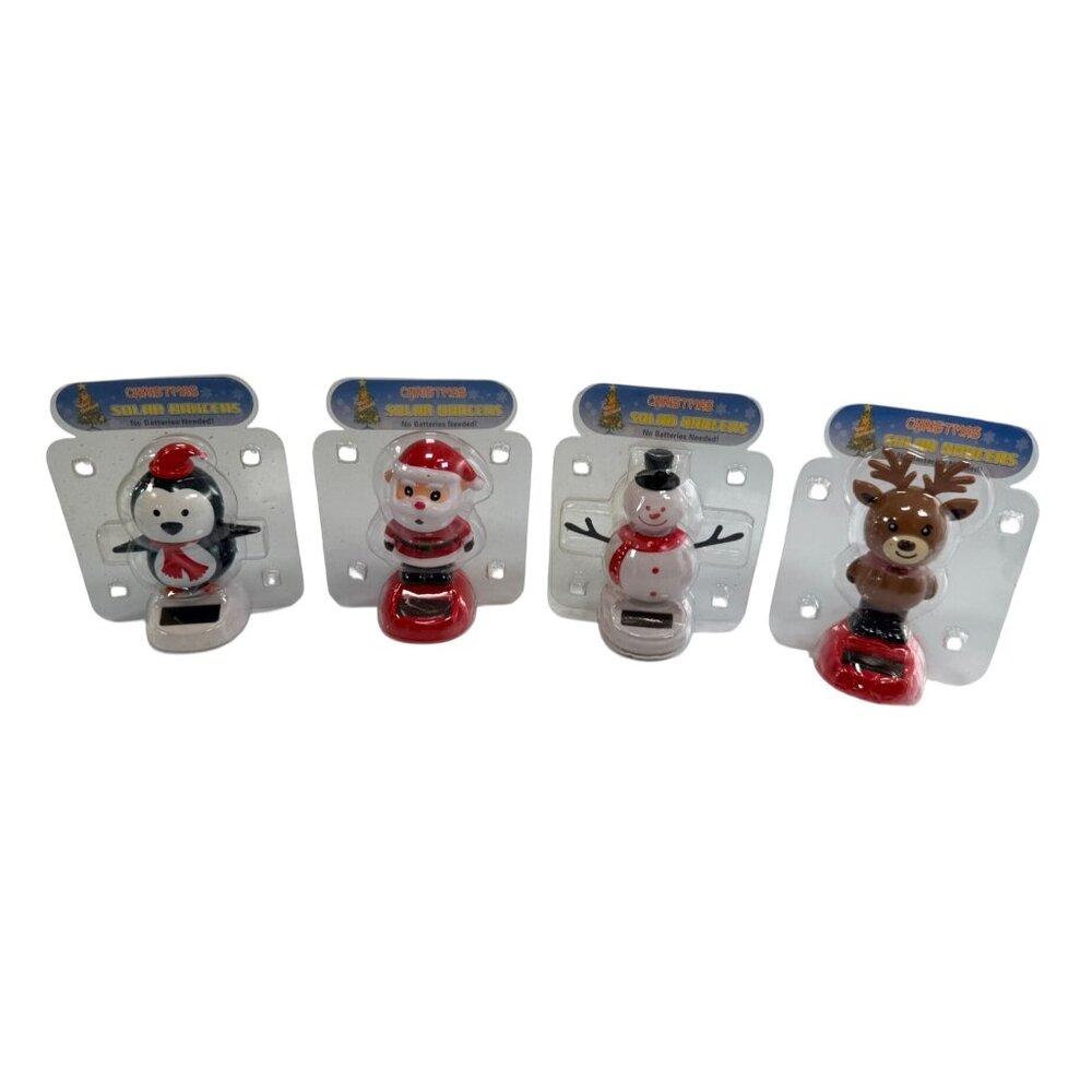 NOS Lot of 4 Christmas Solar Dancers Sun Toys Santa Snowman Penguin Reindeer - Picture 1 of 10